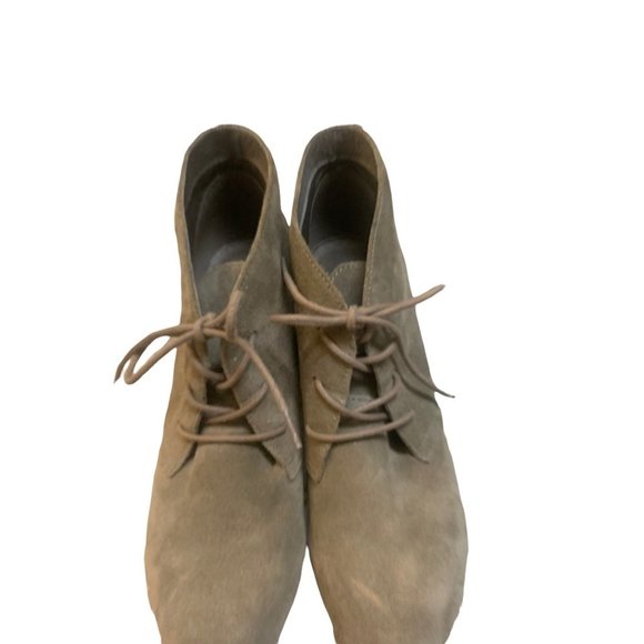 -ALDO Tan Suede Lace Up/Tie Up Almond Toe Block Heel Bootie-Size 7 - Picture 6 of 15